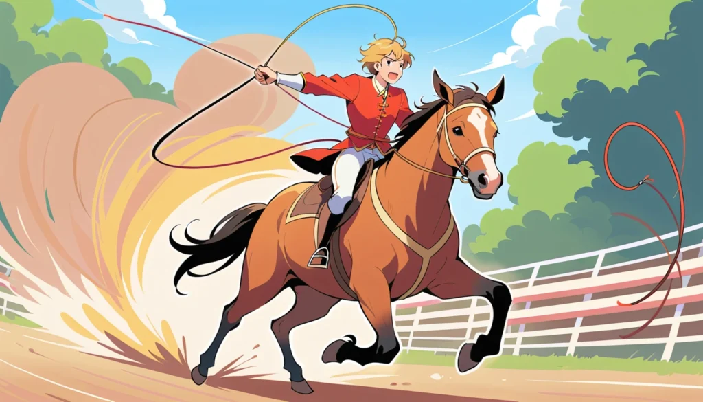 Um laçador a cavalo, em plena corrida, com o laço girando sobre a cabeça - laço comprido