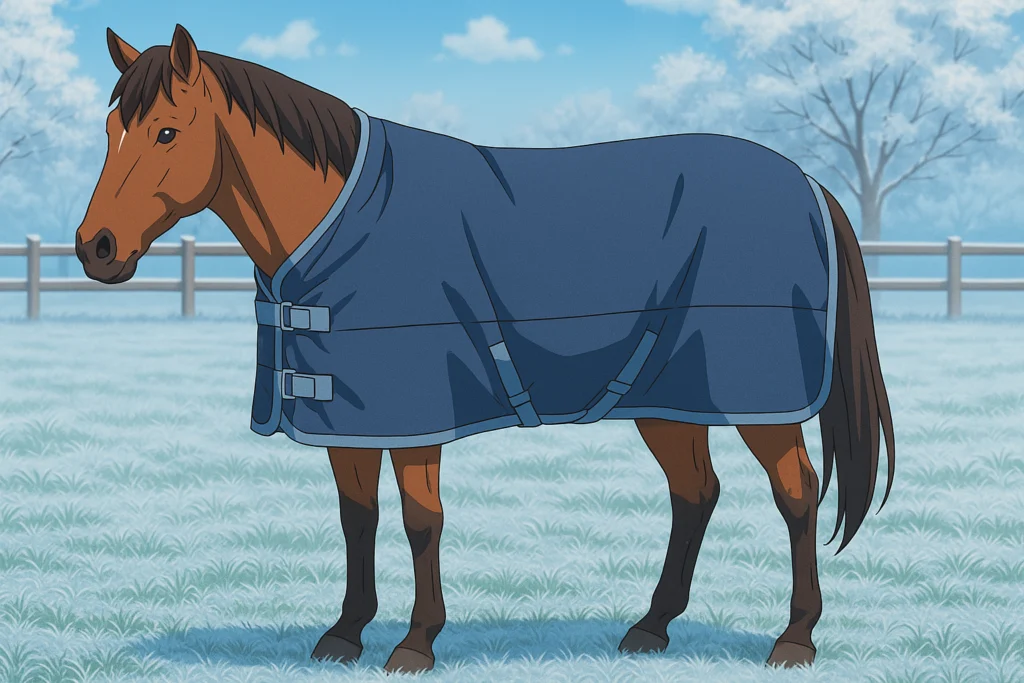 cavalo usando uma cobertura para cavalo de inverno impermeável