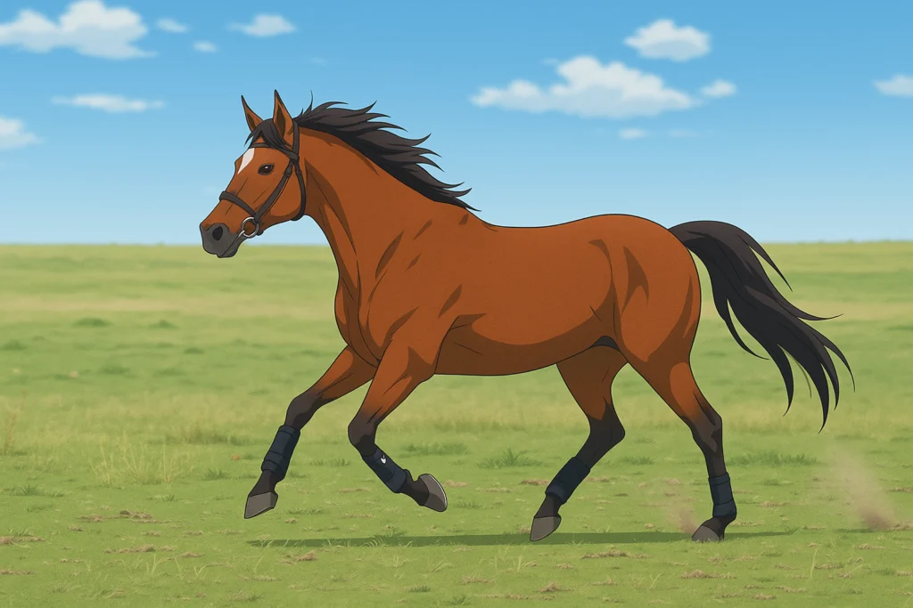 um cavalo árabe correndo no pasto.